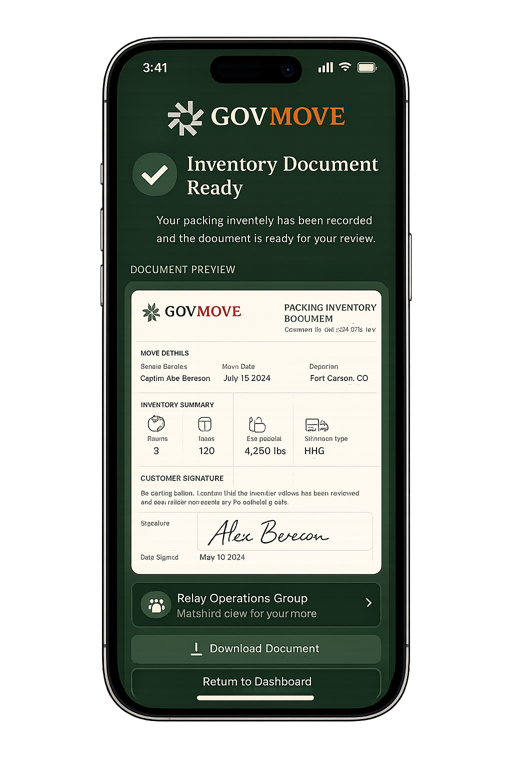GovMove - Packing Inventory Doc Screen