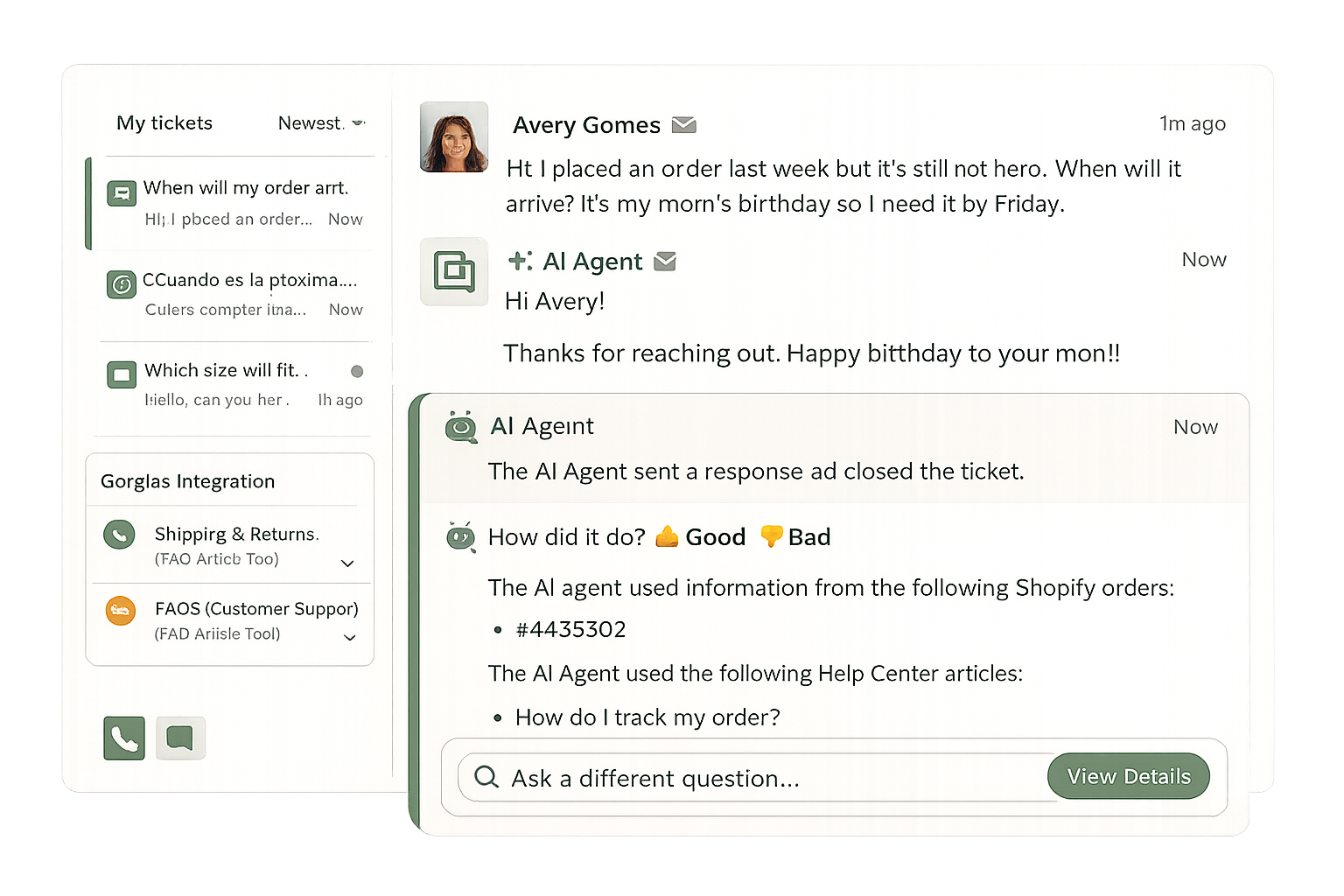 AI Support Agent Screen 